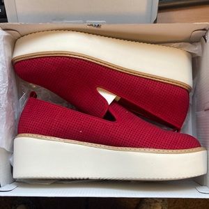DKNY Red Microsuede Slip-on Platform Sneaker Size 10M